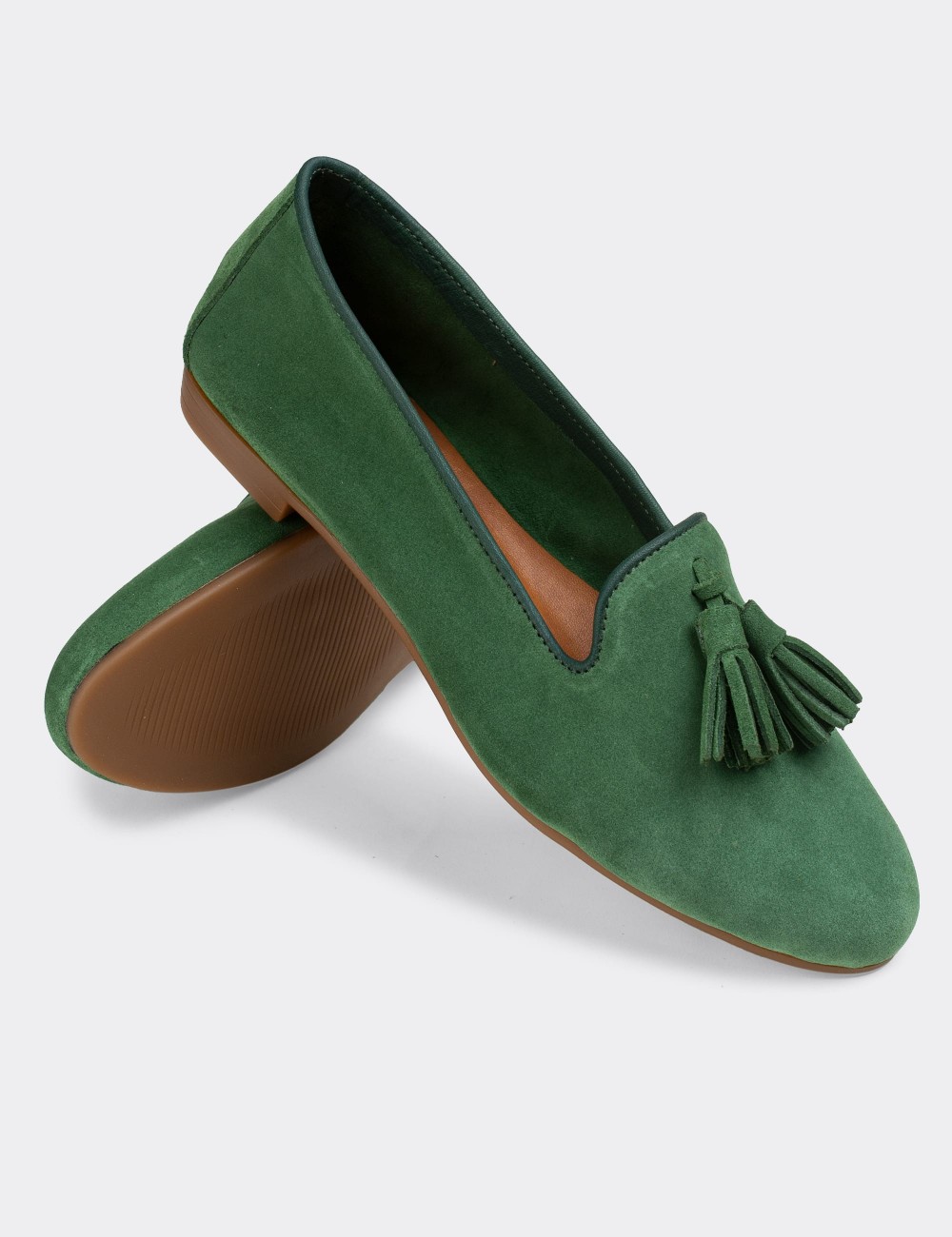 Green Suede Leather Loafers - E3204ZYSLC01