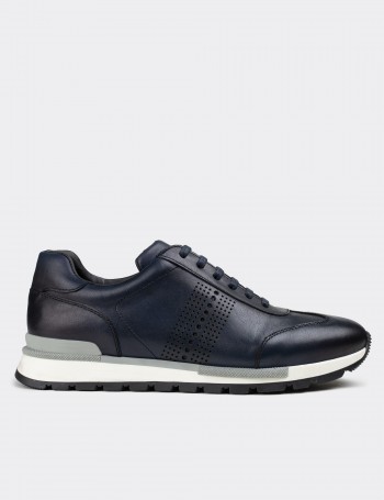 Navy  Leather  Sneakers - 01738MLCVT02