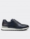 Navy Calfskin Leather  Sneakers