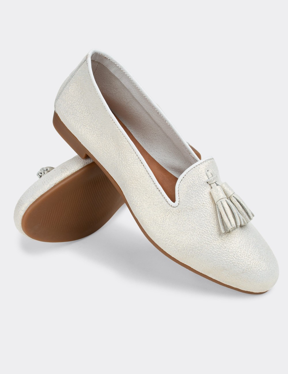 White Suede Leather Loafers - E3204ZBYZC01