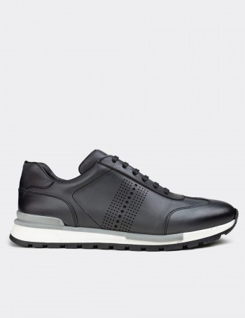 Gray  Leather  Sneakers - 01738MGRIT01