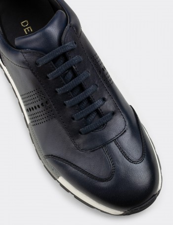 Navy  Leather  Sneakers - 01738MLCVT02