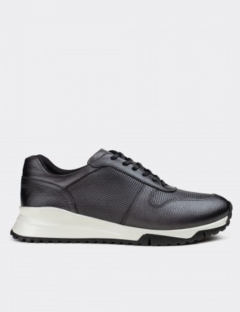 Gray  Leather  Sneakers - 01706MGRIT02