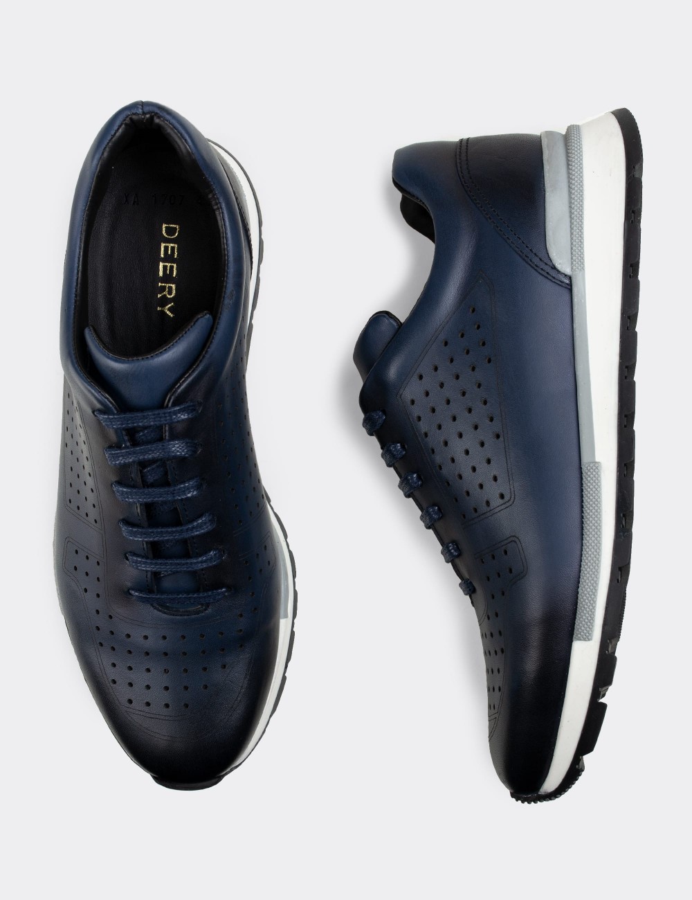 Navy  Leather Sneakers - 01707MLCVT01