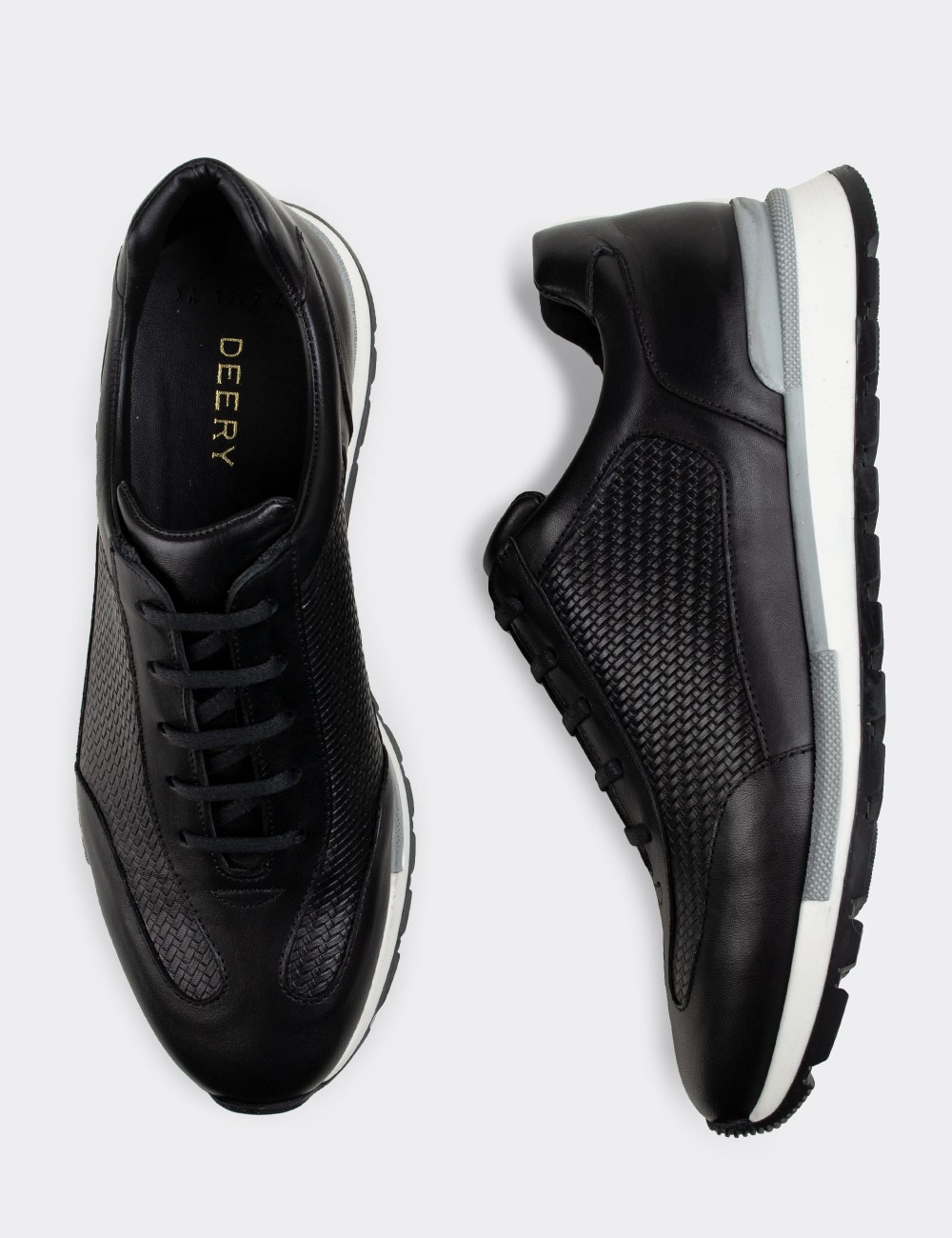 Black  Leather Sneakers - 01729MSYHT02