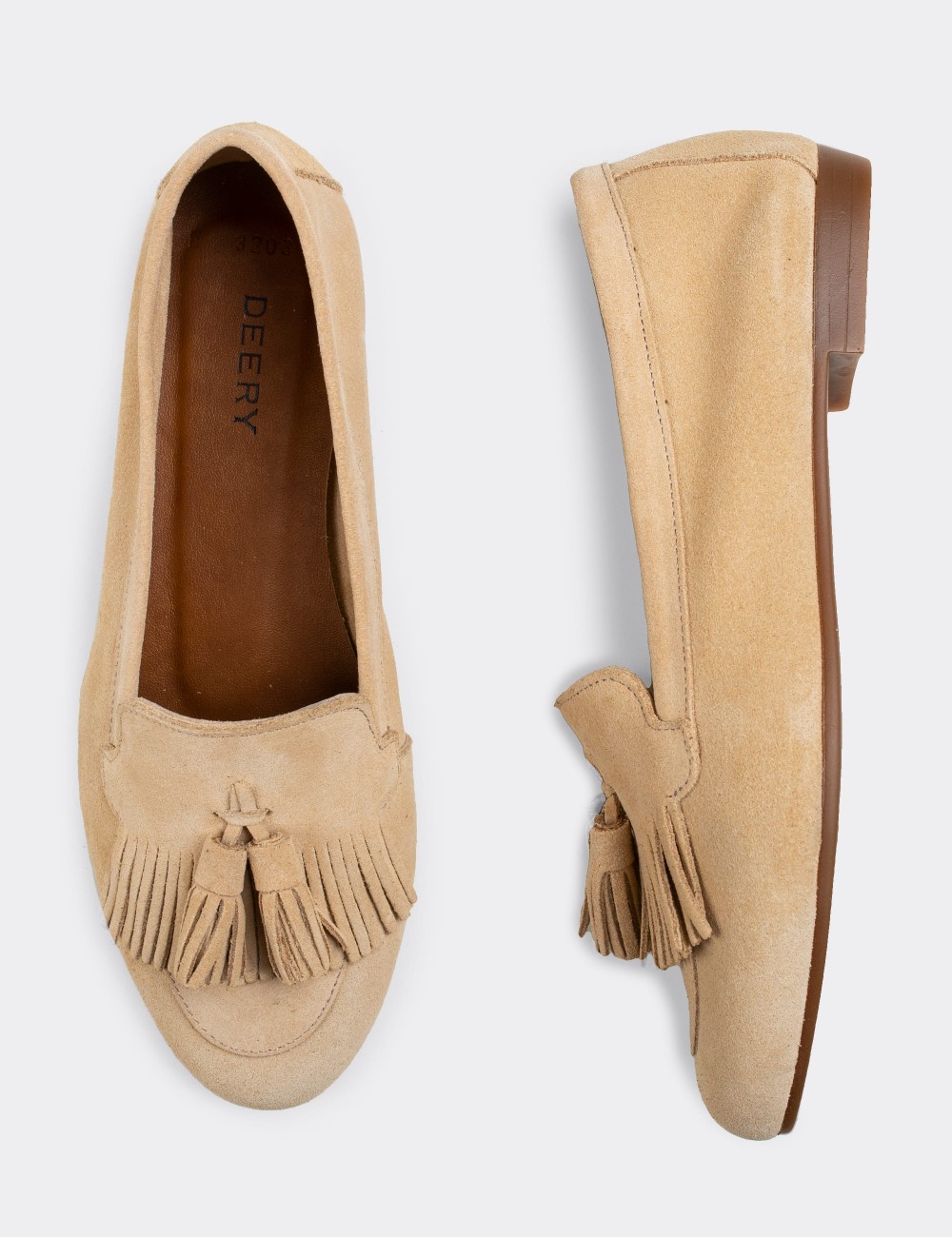 Beige Suede Leather Loafers - E3203ZBEJC01