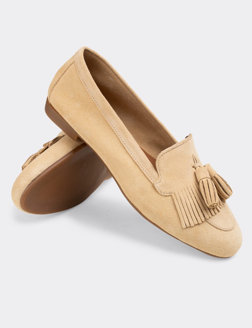 Beige Suede Leather Loafers - E3203ZBEJC01