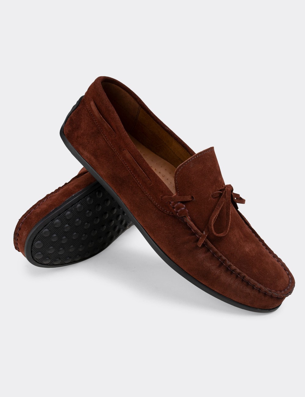 Burgundy Suede Leather Loafers - 01647MBRDC04