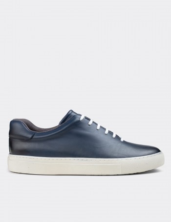 Blue  Leather Sneakers - 01823MMVIC01