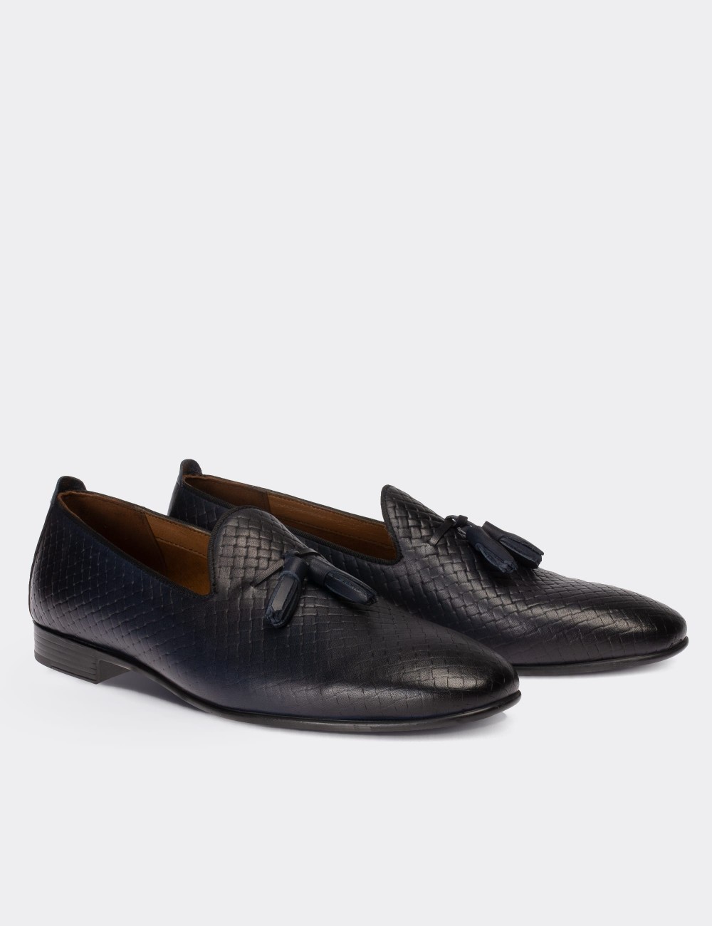 Navy  Leather Loafers - 01702MLCVC04