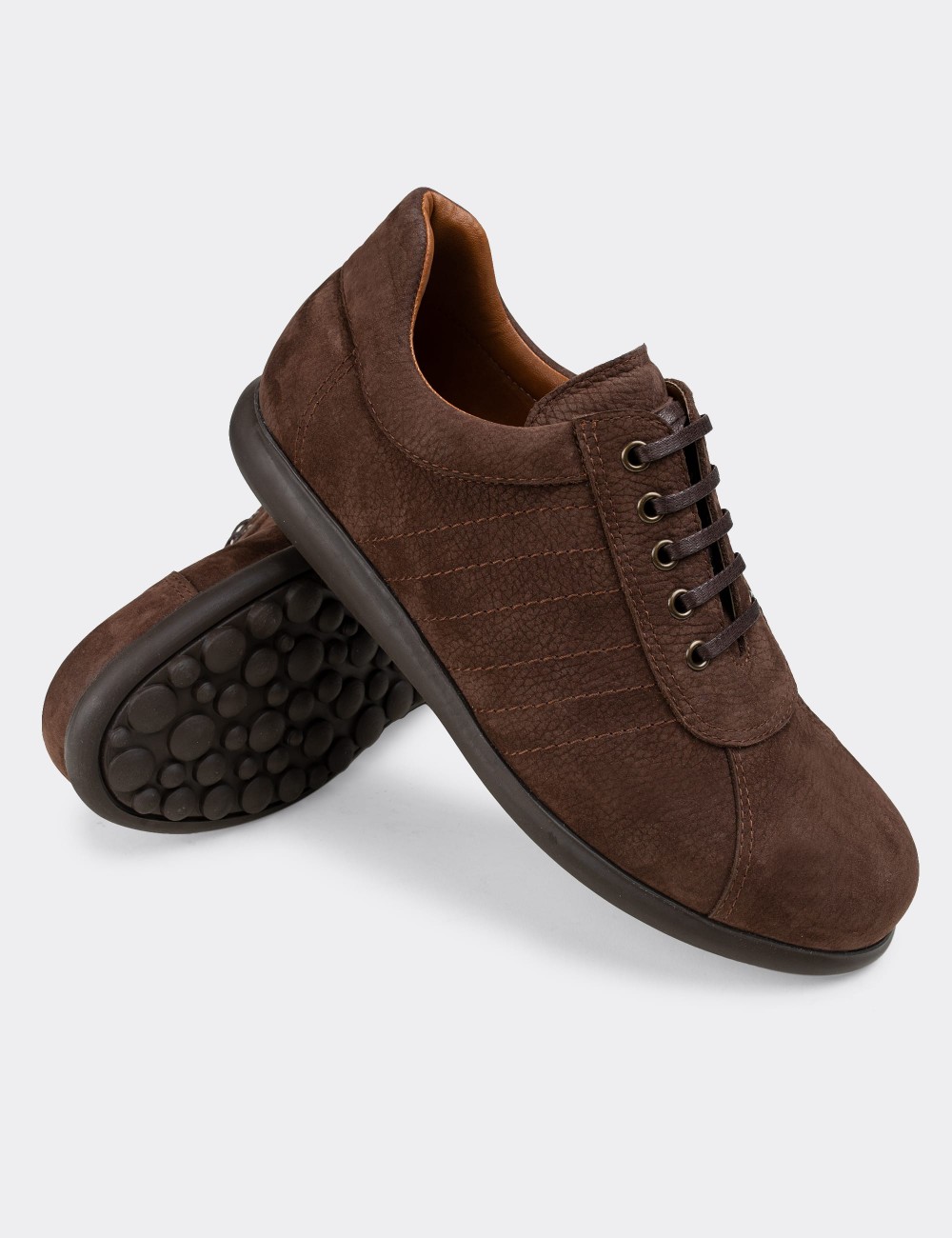 Brown Nubuck Leather Lace-up Shoes - 01828MKHVC01