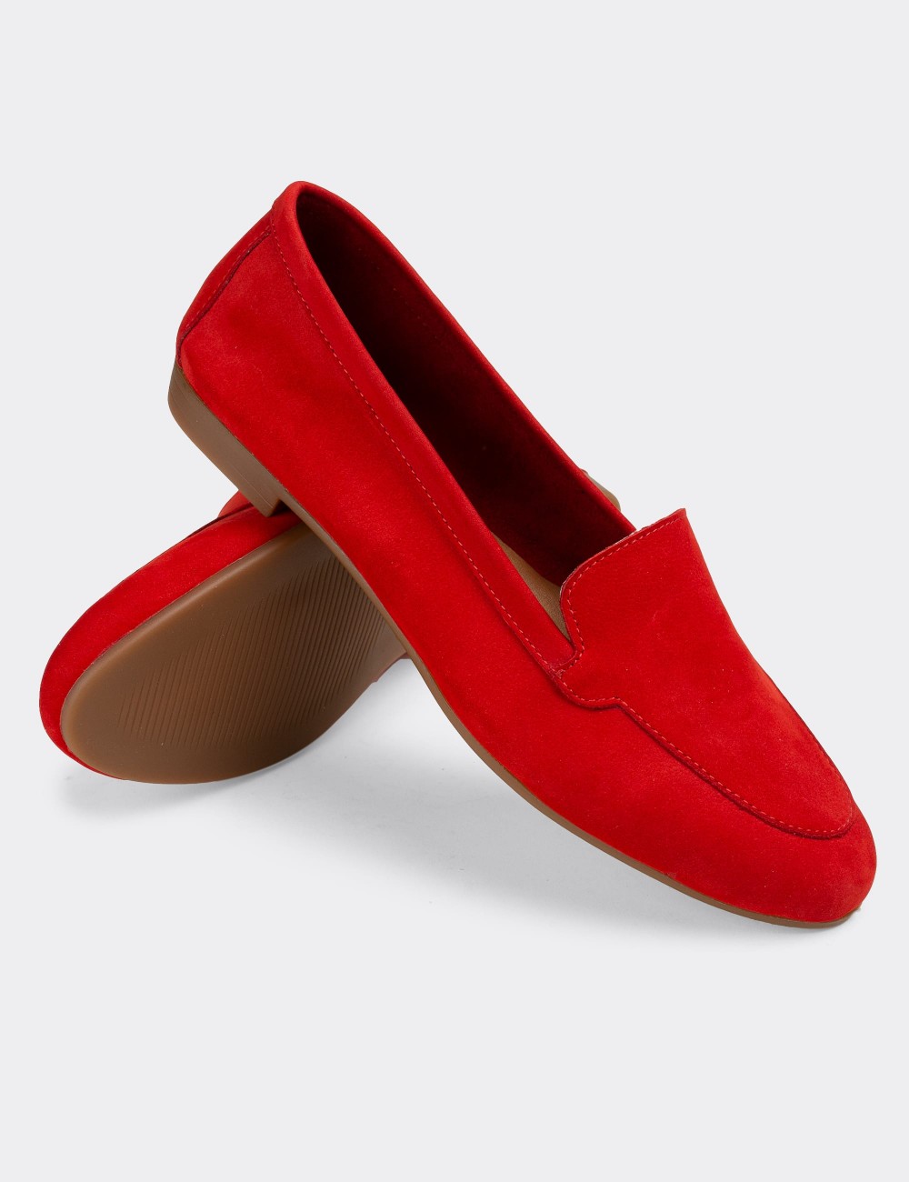 Red Nubuck Leather Loafers - E3206ZKRMC02