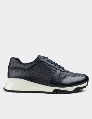 Navy  Leather Sneakers - 01706MLCVT02