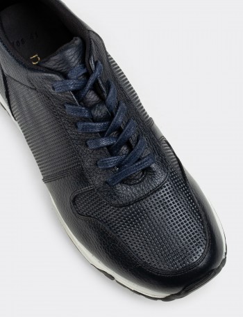 Navy  Leather Sneakers - 01706MLCVT02