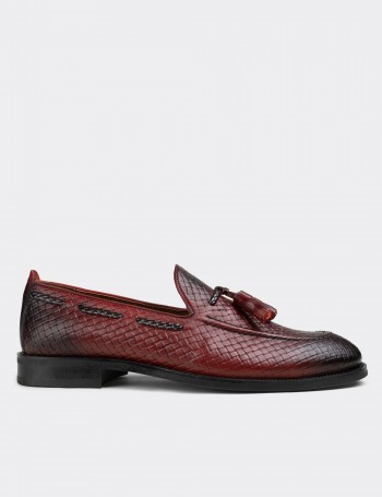 Red  Leather Loafers Shoes - 01642MBRDM01