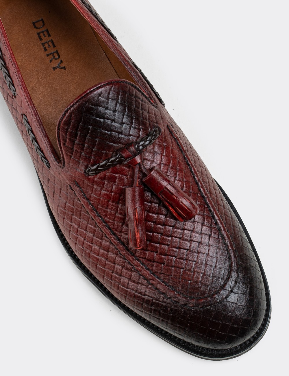 Red  Leather Loafers Shoes - 01642MBRDM01