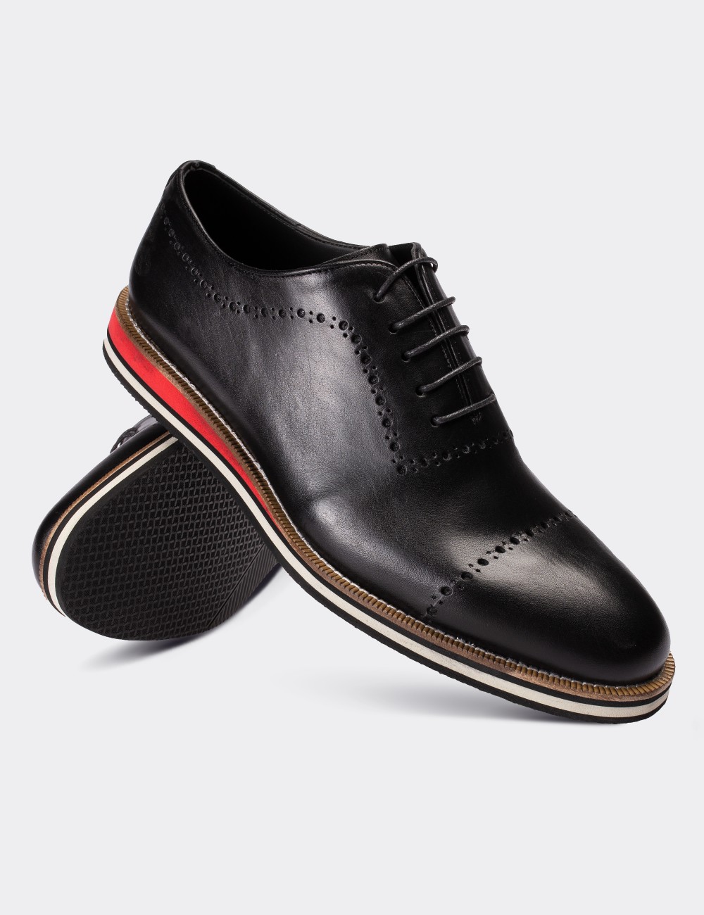 Black  Leather Lace-up Shoes - 00491MSYHE11
