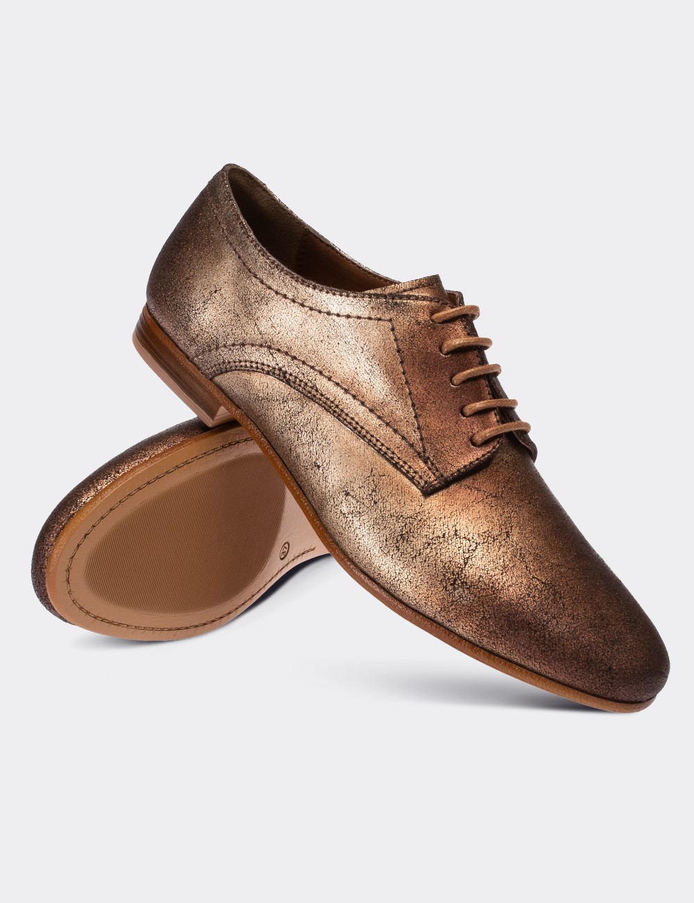 Copper Suede Leather Lace-up Shoes - 01430ZBKRC03