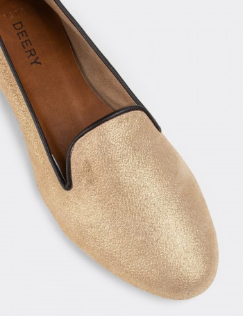 Gold Suede Leather Loafers - E3208ZALTC01