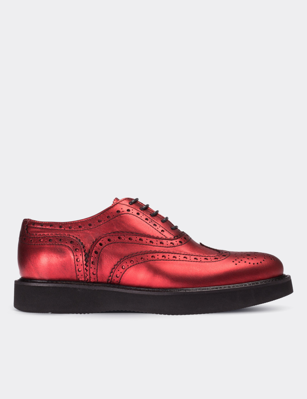 Red  Leather Lace-up Shoes - 01418ZKRME02