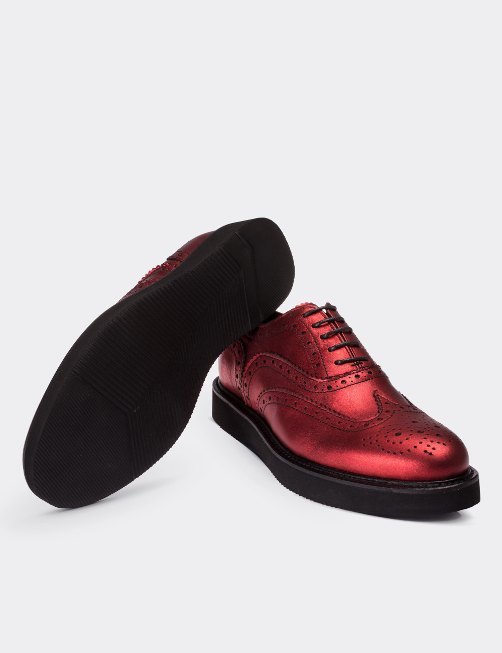 Red  Leather Lace-up Shoes - 01418ZKRME02