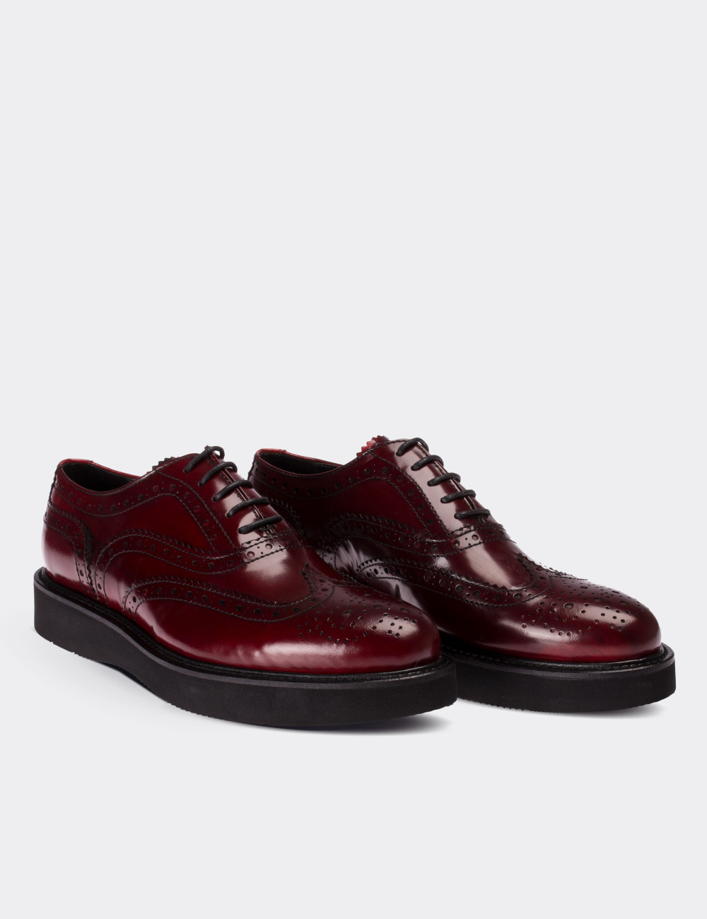 Red  Leather Lace-up Shoes - 01418ZBRDE01
