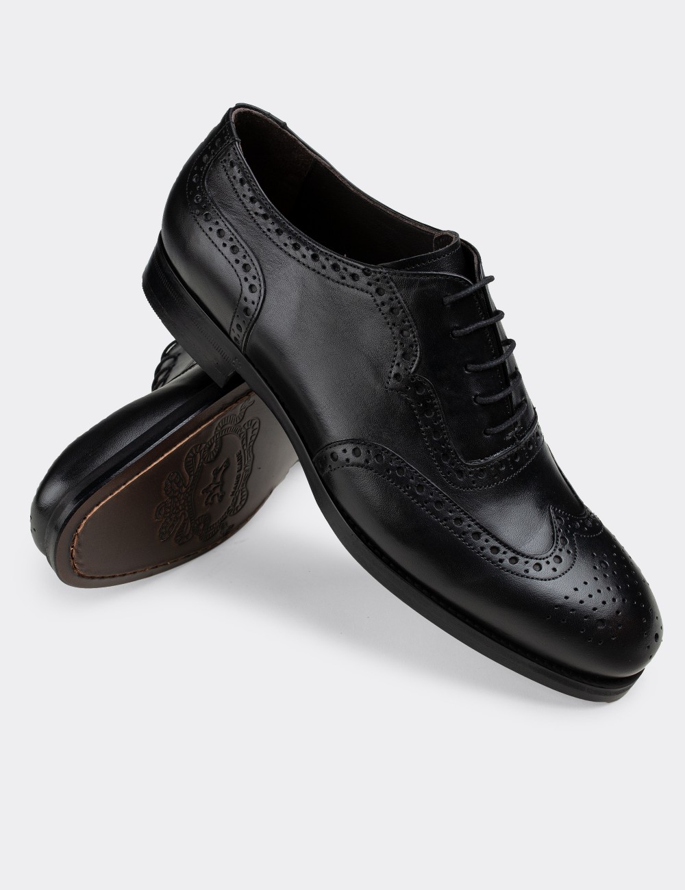 Black  Leather Classic Shoes - 01676MSYHK01