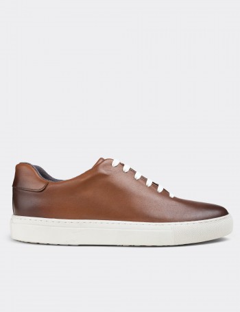 Tan  Leather Sneakers - 01823MTBAC01
