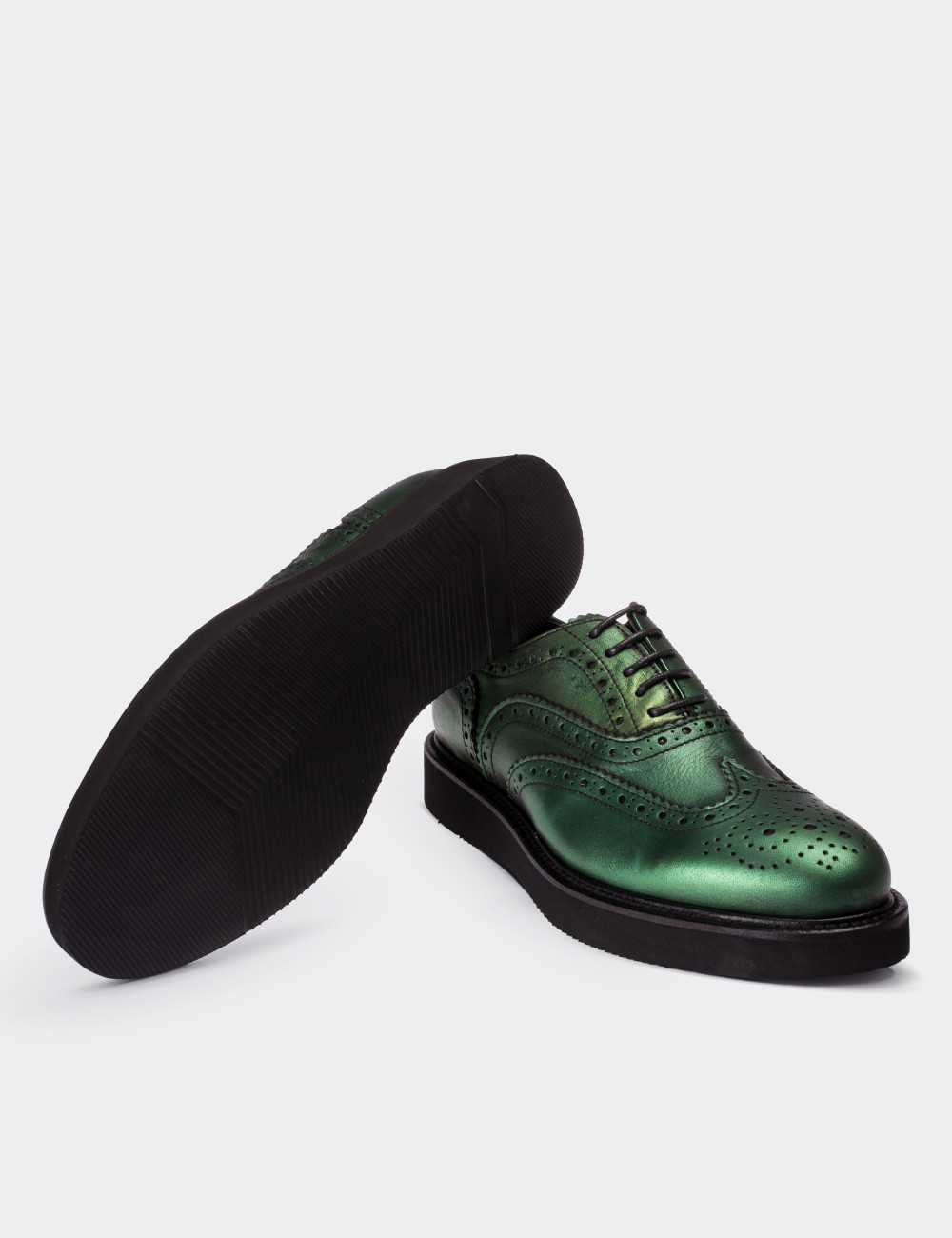 Green  Leather Lace-up Shoes - 01418ZYSLE02