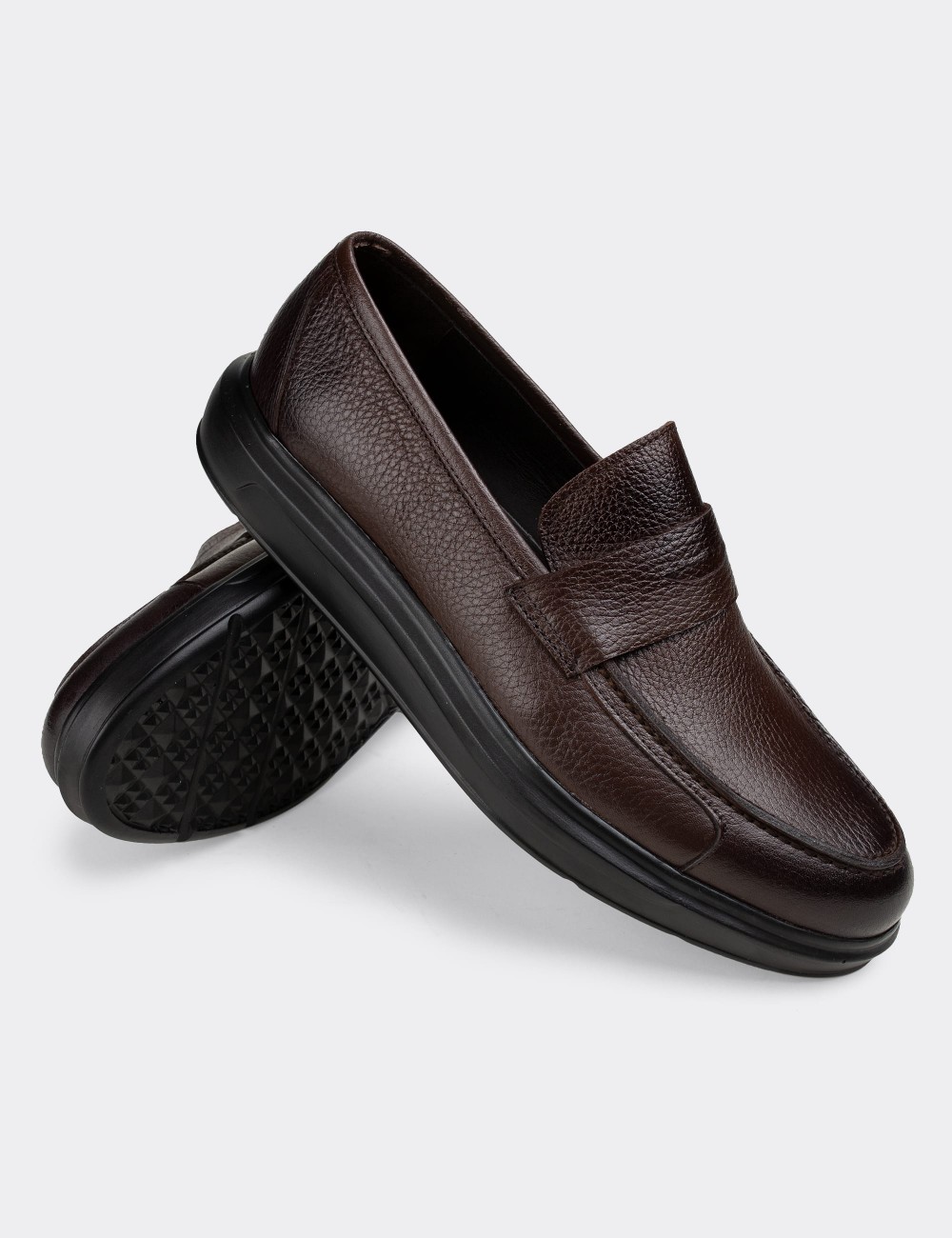 Brown  Leather Comfort Loafers - 01564MKHVP04