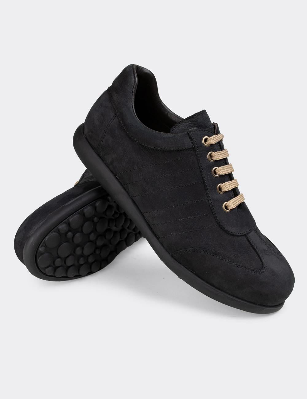 Navy Nubuck Leather Lace-up Shoes - 01826MLCVC02