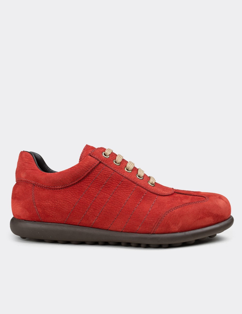 Red Nubuck Leather Lace-up Shoes - 01826MKRMC01