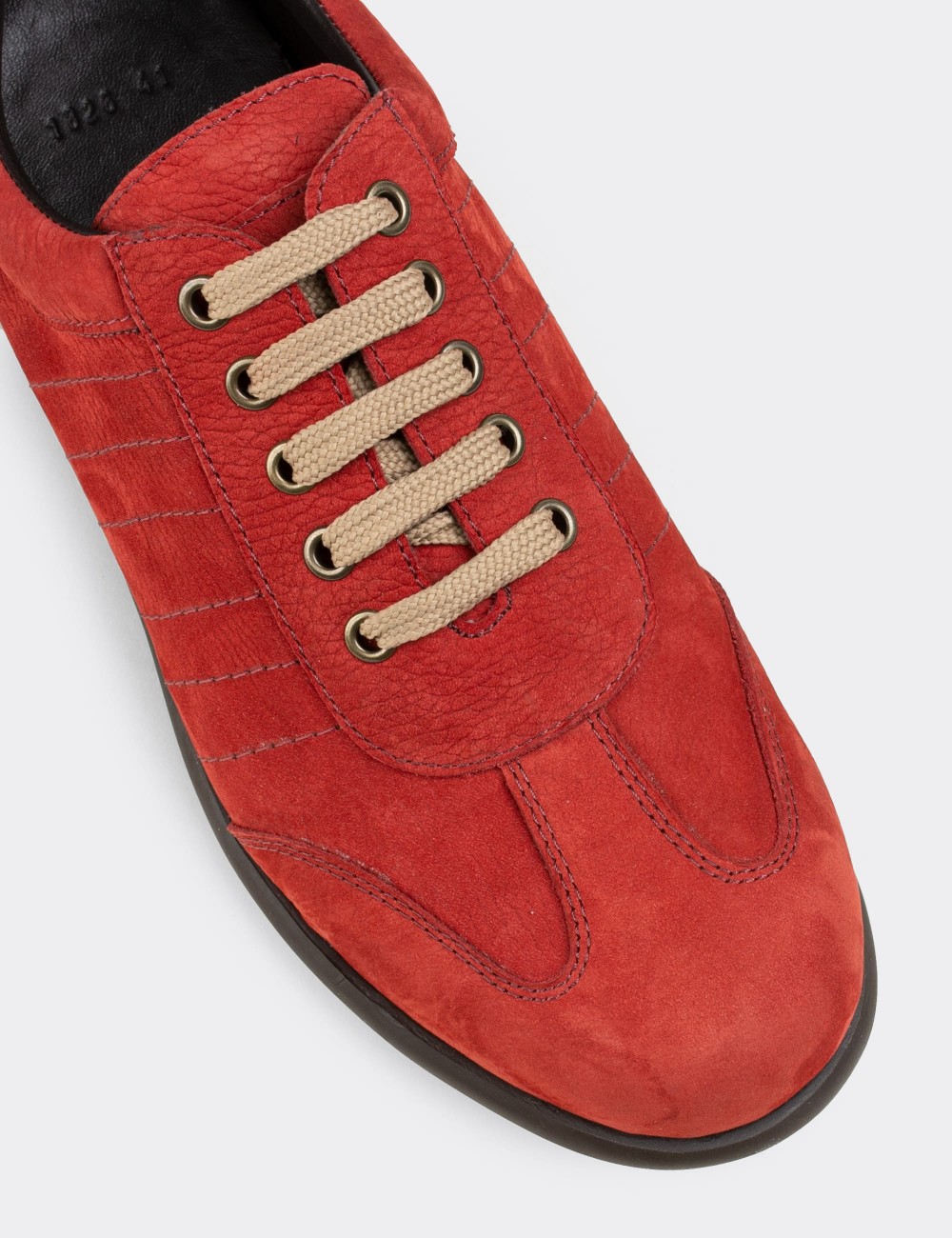 Red Nubuck Leather Lace-up Shoes - 01826MKRMC01