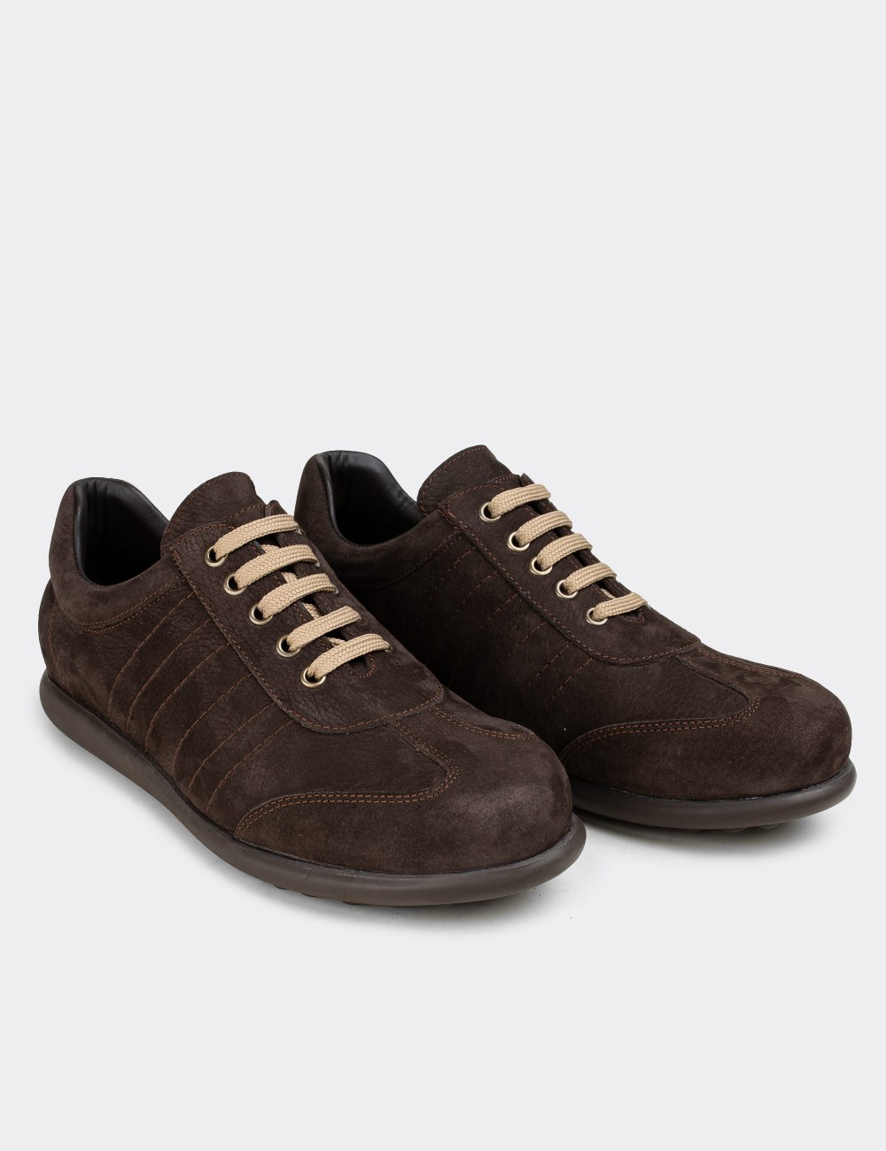 Brown Nubuck Leather Lace-up Shoes - 01826MKHVC03