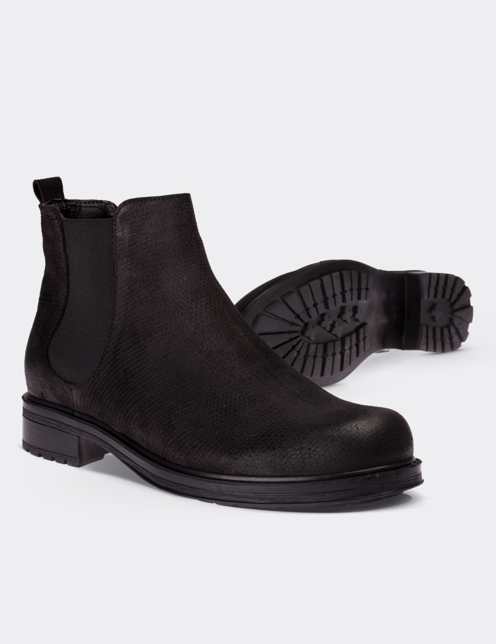 Black Suede Leather Chelsea Boots - 01573ZSYHC01
