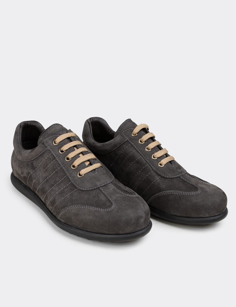 Gray Nubuck Leather Lace-up Shoes - 01826MGRIC01