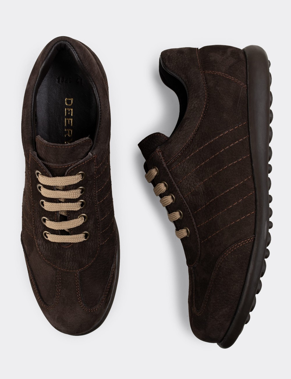Brown Nubuck Leather Lace-up Shoes - 01826MKHVC03