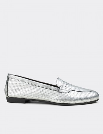 Silver  Leather Loafers  - E3202ZGMSC01