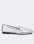 Silver  Leather Loafers 