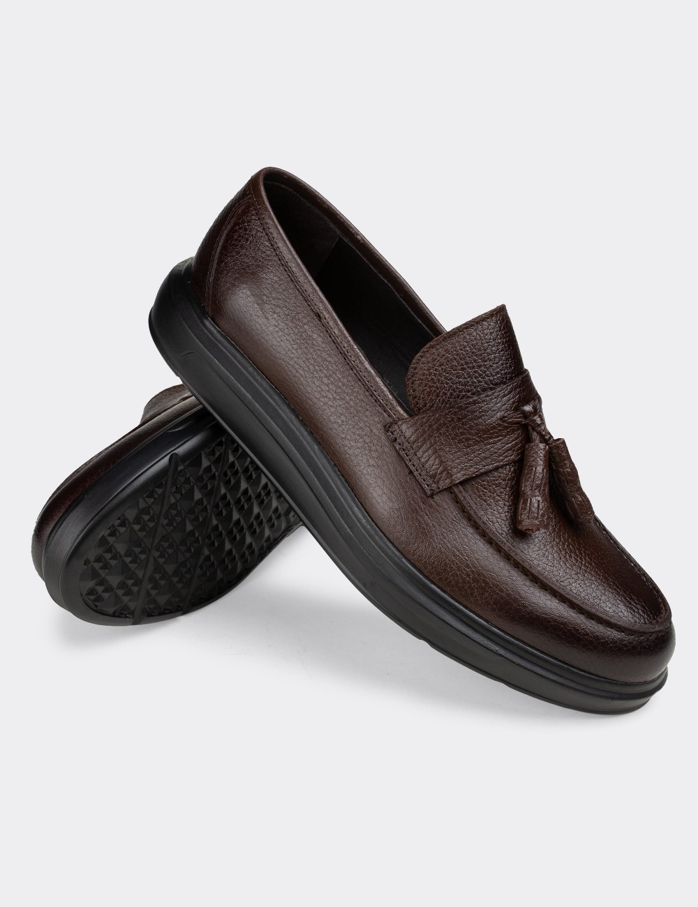 Brown  Leather Comfort Loafers - 01587MKHVP02