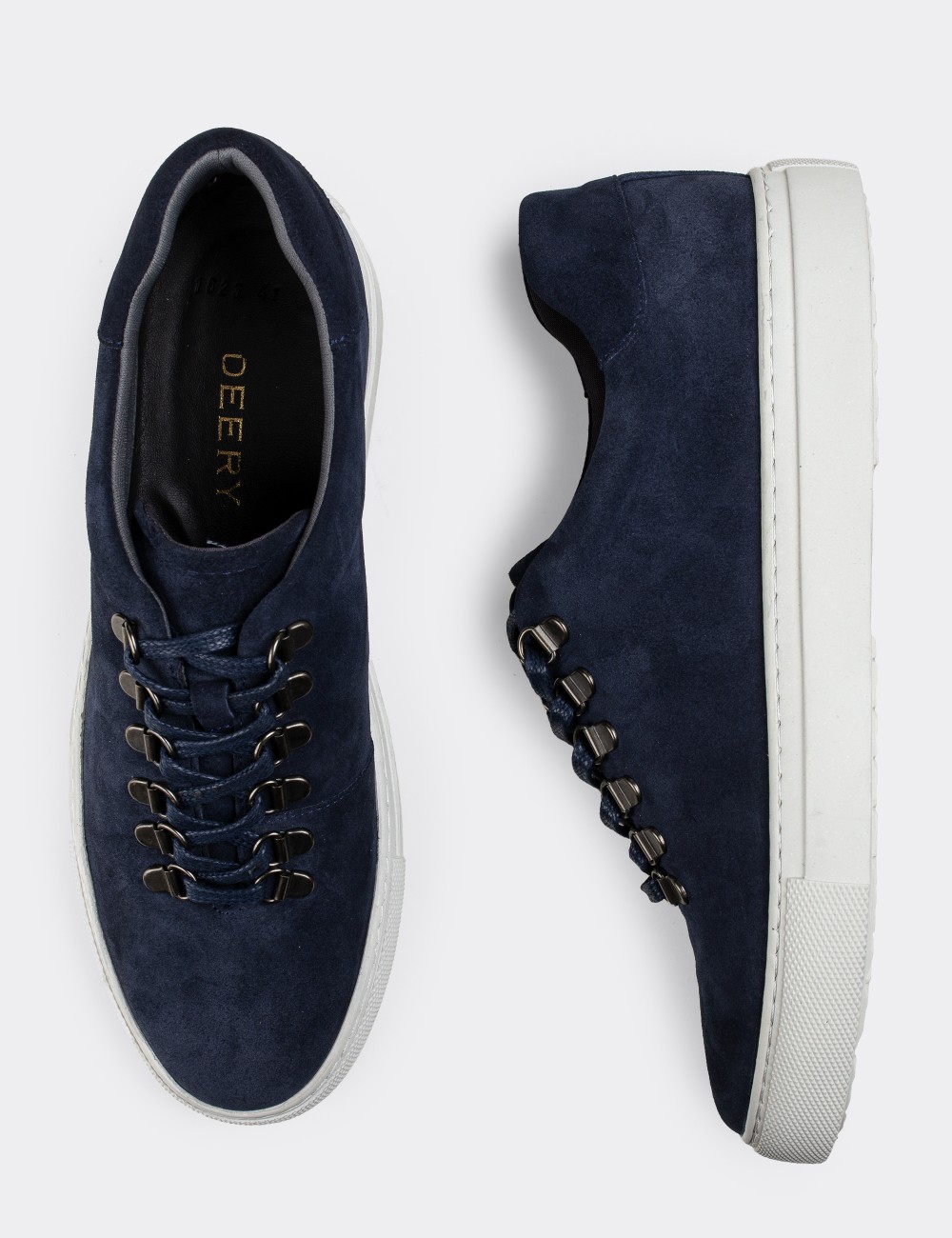 Navy Suede Leather  Sneakers - 01835MLCVC01