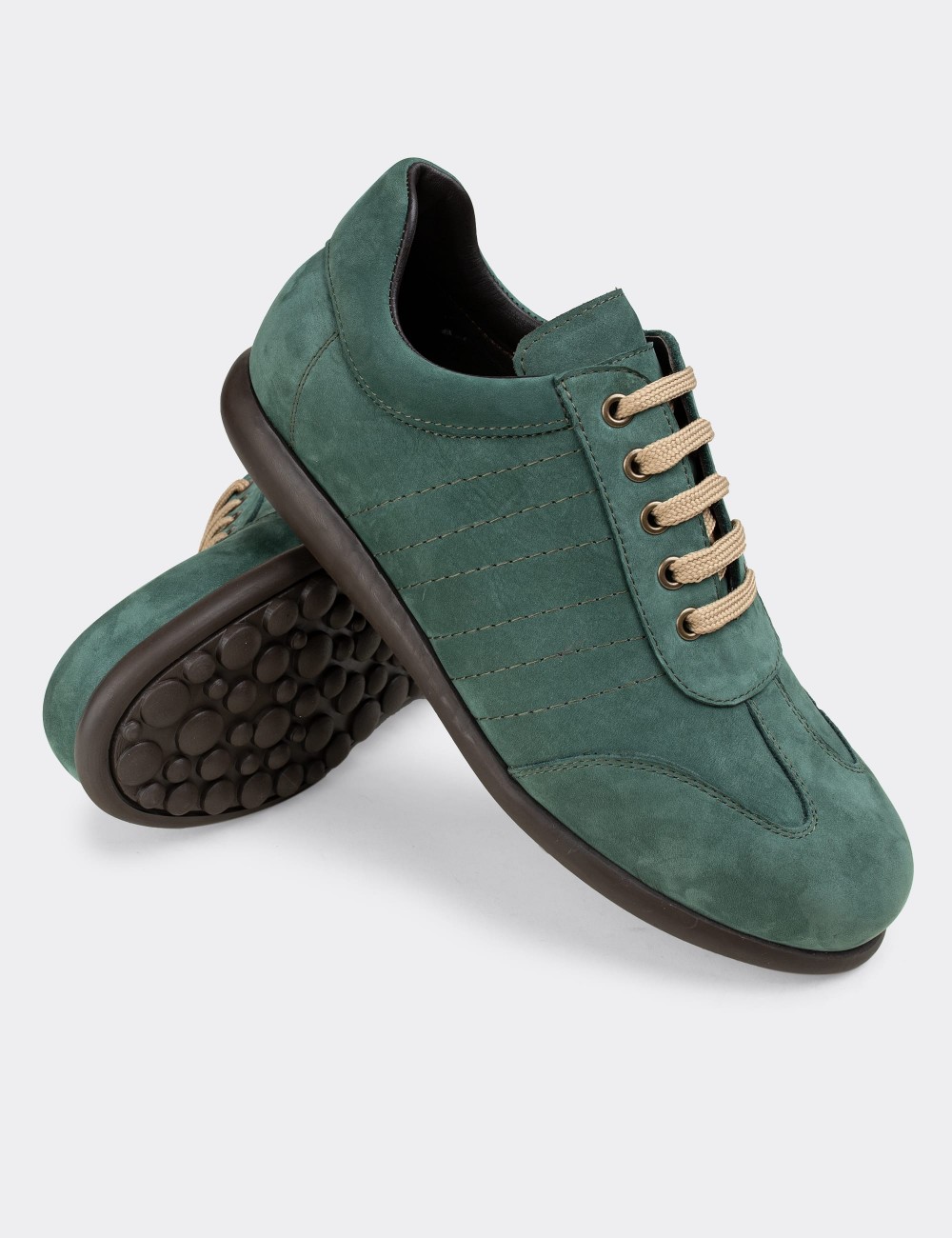 Green Nubuck Leather Lace-up Shoes - 01826MYSLC03