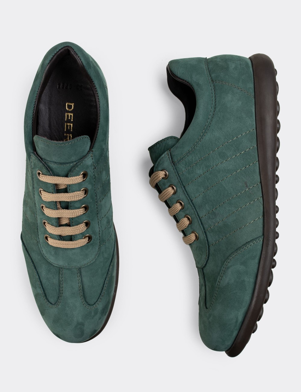 Green Nubuck Leather Lace-up Shoes - 01826MYSLC03