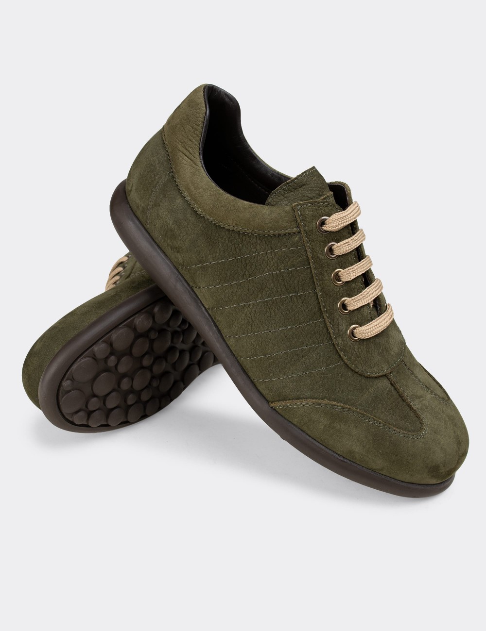 Green Nubuck Leather Lace-up Shoes - 01826MYSLC02