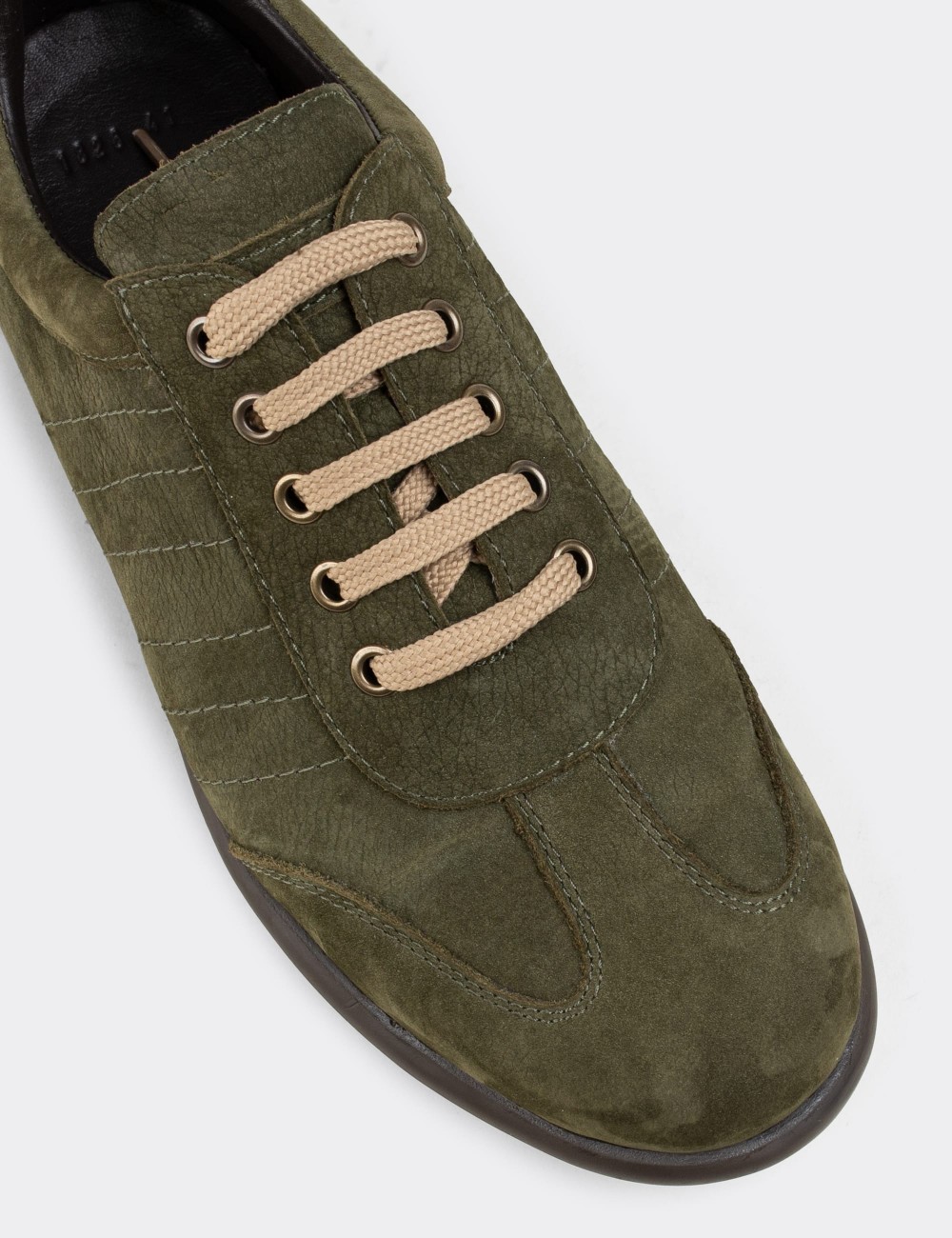 Green Nubuck Leather Lace-up Shoes - 01826MYSLC02
