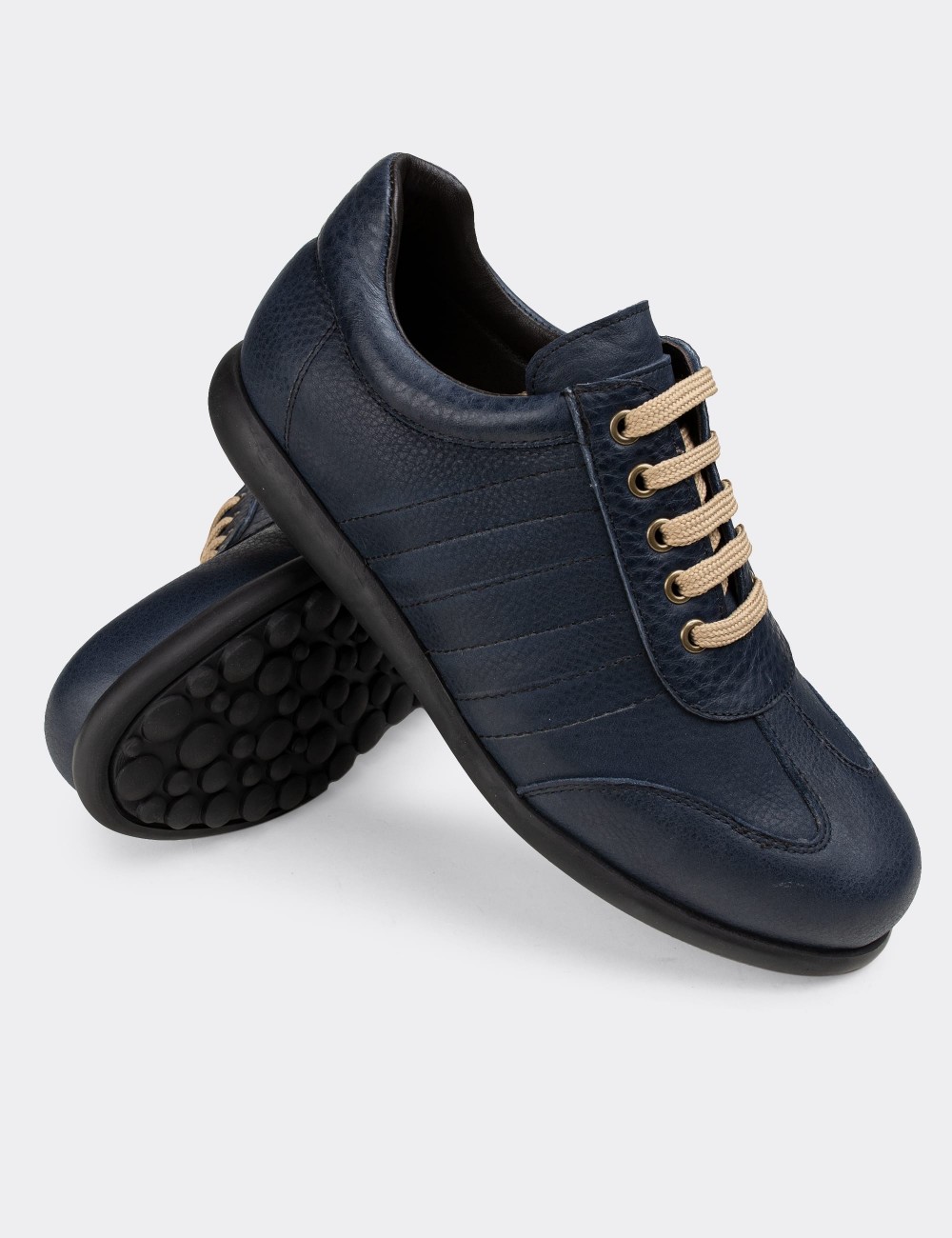 Navy  Leather Lace-up Shoes - 01826MLCVC05