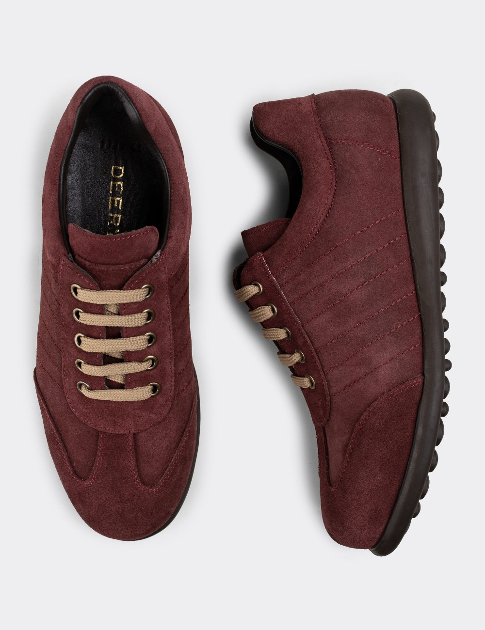 Burgundy Suede Leather Lace-up Shoes - 01826MBRDC02