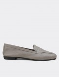 Gray  Leather Loafers Shoes