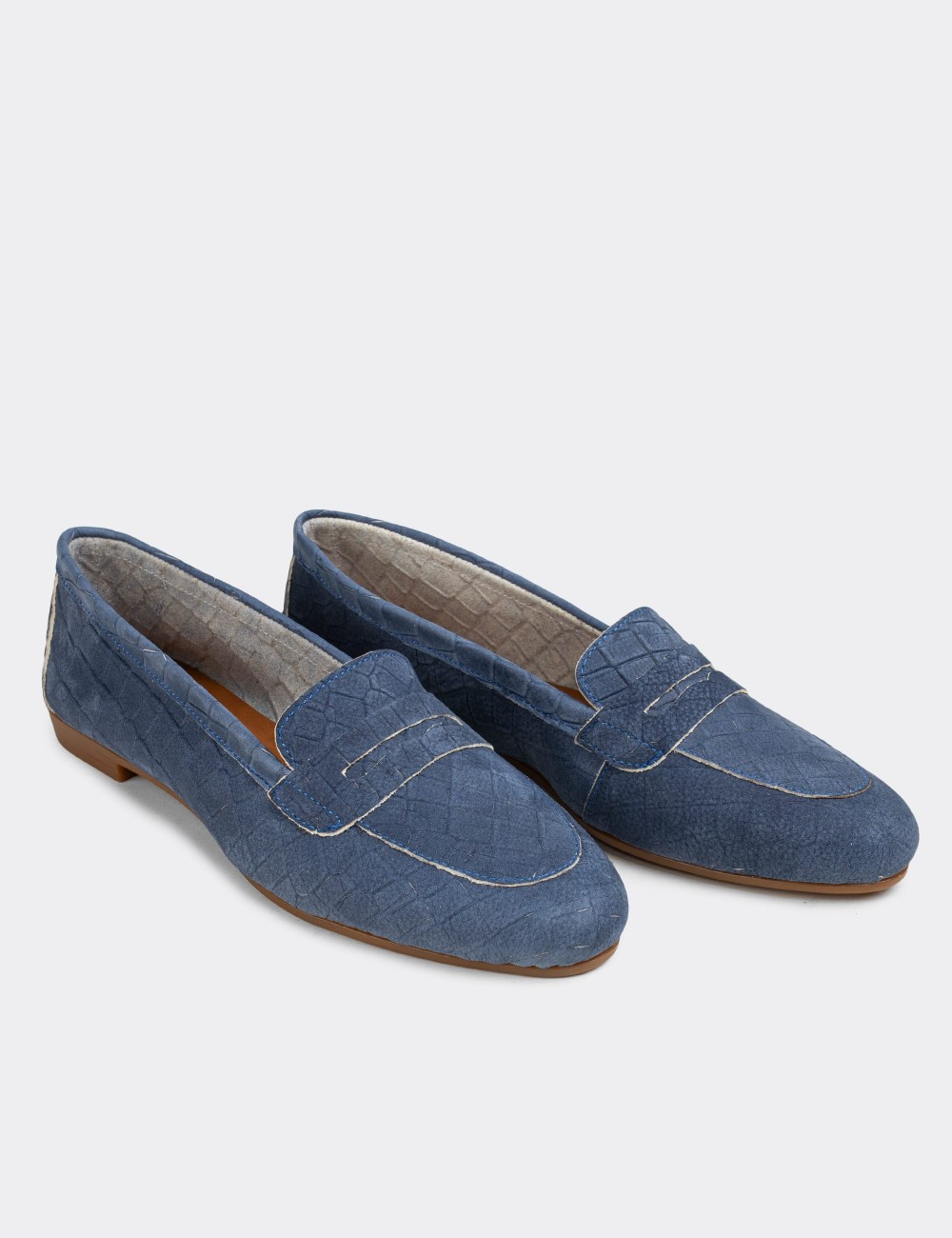 Blue Nubuck Leather Loafers  - E3202ZMVIC04