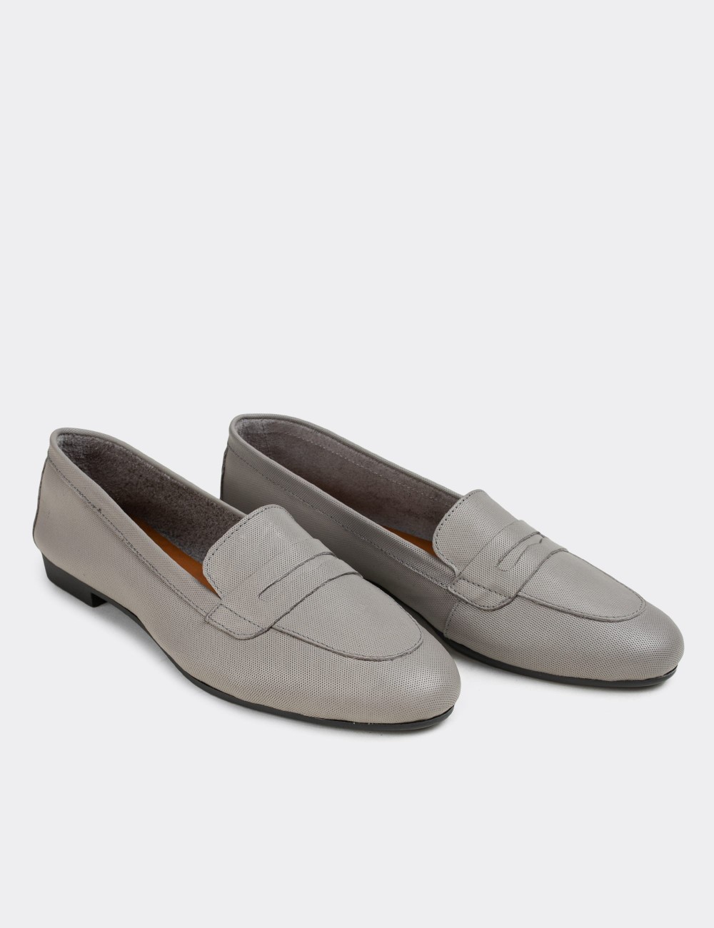 Gray  Leather Loafers Shoes - E3202ZGRIC03